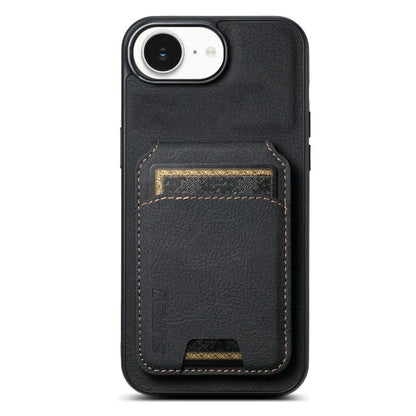 For iPhone 16e Suteni H02 Litchi Leather Card Wallet Stand Back Phone Case(Black) by Suteni