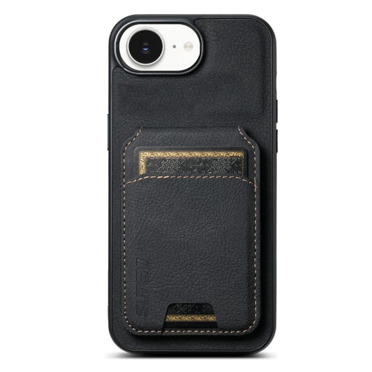 For iPhone 16e Suteni H02 Litchi Leather Card Wallet Stand Back Phone Case(Black) by Suteni