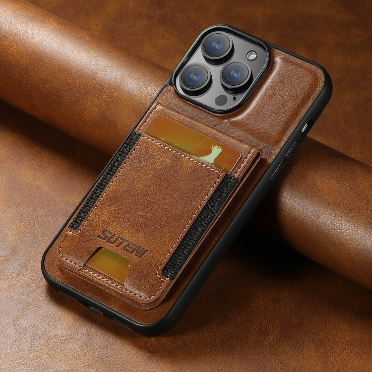 For iPhone 15 Pro Suteni H03 Oil Wax Leather Wallet Stand Back Phone Case(Brown) by Suteni