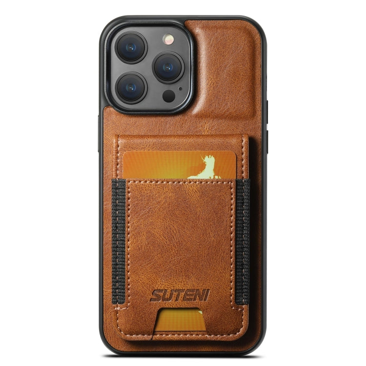 For iPhone 15 Pro Suteni H03 Oil Wax Leather Wallet Stand Back Phone Case(Brown) by Suteni