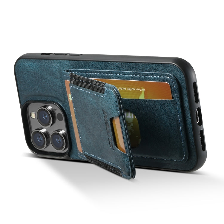 For iPhone 15 Pro Suteni H03 Oil Wax Leather Wallet Stand Back Phone Case(Blue) by Suteni