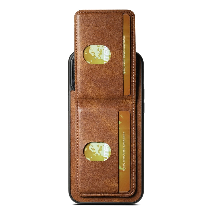 For iPhone 15 Suteni H03 Oil Wax Leather Wallet Stand Back Phone Case(Brown) by Suteni