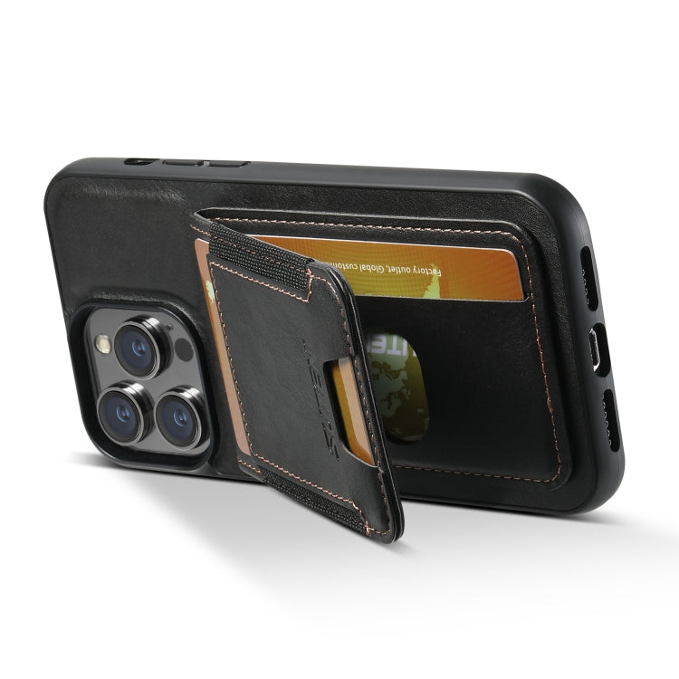 For iPhone 14 Suteni H03 Oil Wax Leather Wallet Stand Back Phone Case(Black) by Suteni