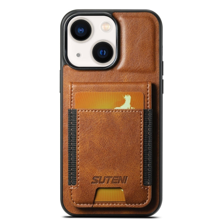 For iPhone 14 Suteni H03 Oil Wax Leather Wallet Stand Back Phone Case(Brown) by Suteni