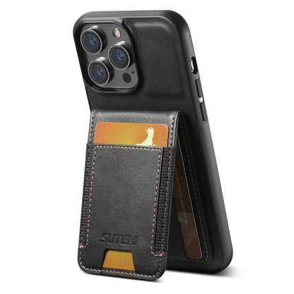 For iPhone 14 Pro Suteni H03 Oil Wax Leather Wallet Stand Back Phone Case(Black) by Suteni