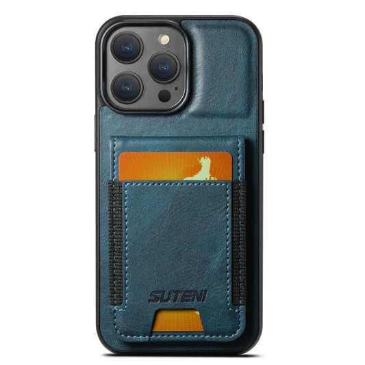 For iPhone 14 Pro Suteni H03 Oil Wax Leather Wallet Stand Back Phone Case(Blue) by Suteni