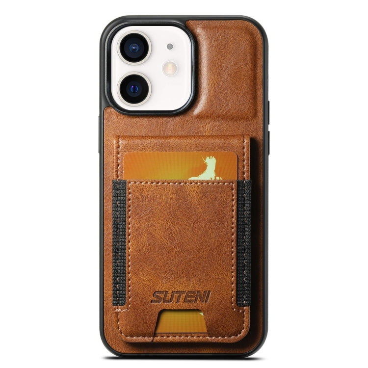 For iPhone 11 Suteni H03 Oil Wax Leather Wallet Stand Back Phone Case(Brown) by Suteni