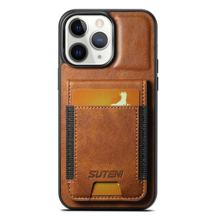 For iPhone 11 Pro Suteni H03 Oil Wax Leather Wallet Stand Back Phone Case(Brown) by Suteni