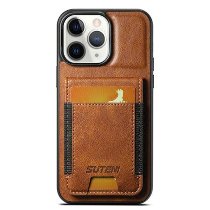 For iPhone 11 Pro Suteni H03 Oil Wax Leather Wallet Stand Back Phone Case(Brown) by Suteni