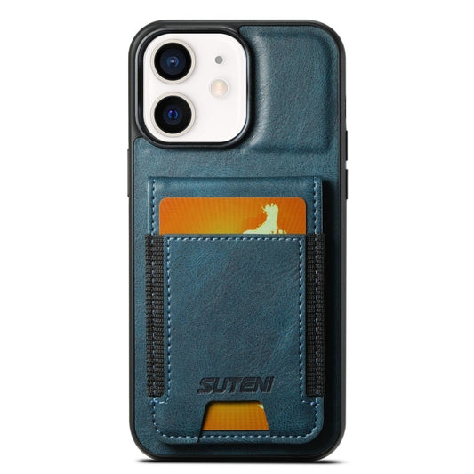 For iPhone 12 / 12 Pro Suteni H03 Oil Wax Leather Wallet Stand Back Phone Case(Blue) by Suteni