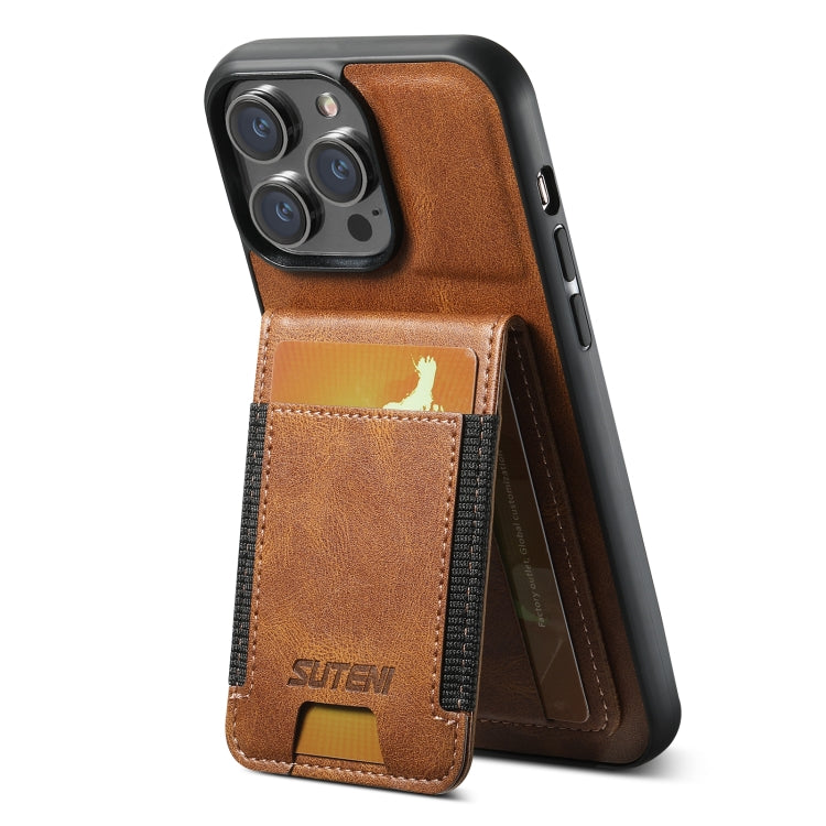 For iPhone 16 Pro Suteni H03 Oil Wax Leather Wallet Stand Back Phone Case(Brown) by Suteni
