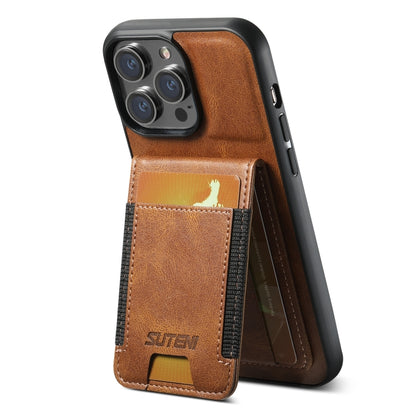 For iPhone 16 Pro Suteni H03 Oil Wax Leather Wallet Stand Back Phone Case(Brown) by Suteni