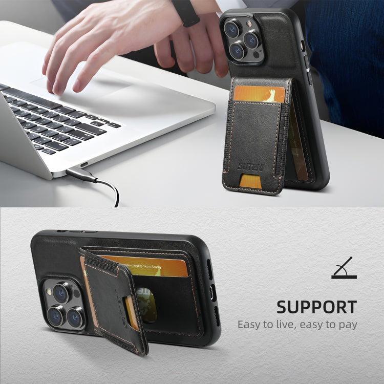 For iPhone 16 Plus Suteni H03 Oil Wax Leather Wallet Stand Back Phone Case(Black) by Suteni