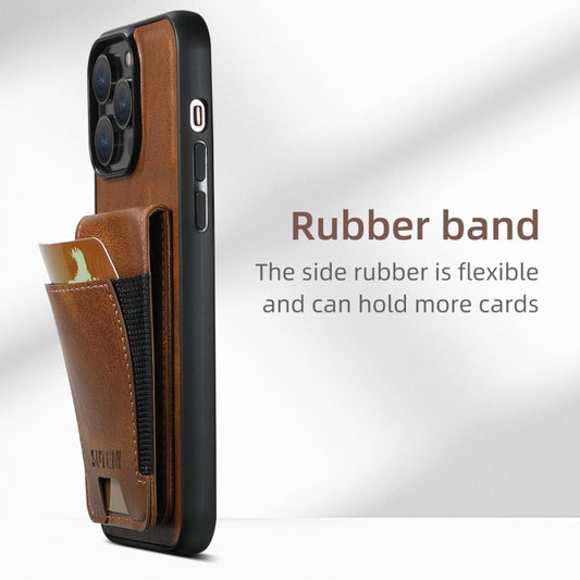 For iPhone 16 Plus Suteni H03 Oil Wax Leather Wallet Stand Back Phone Case(Brown) by Suteni