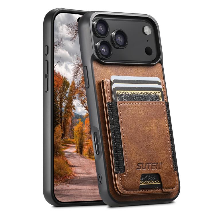 For iPhone 17 Pro Max Suteni H03 Oil Wax Leather Wallet Stand Back Phone Case(Brown) by Suteni