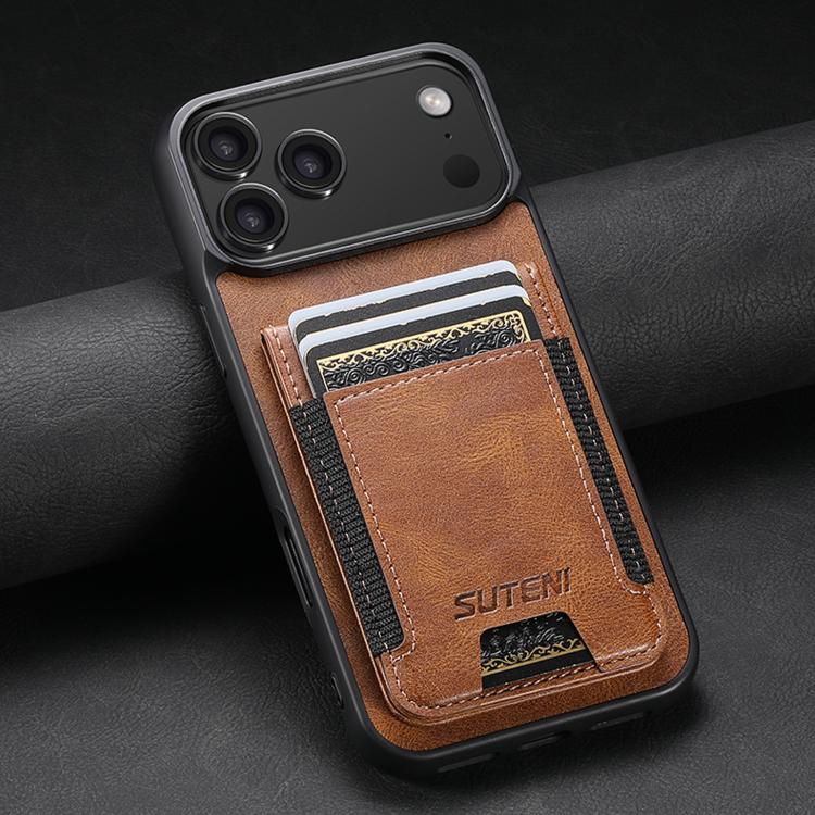 For iPhone 17 Pro Max Suteni H03 Oil Wax Leather Wallet Stand Back Phone Case(Brown) by Suteni