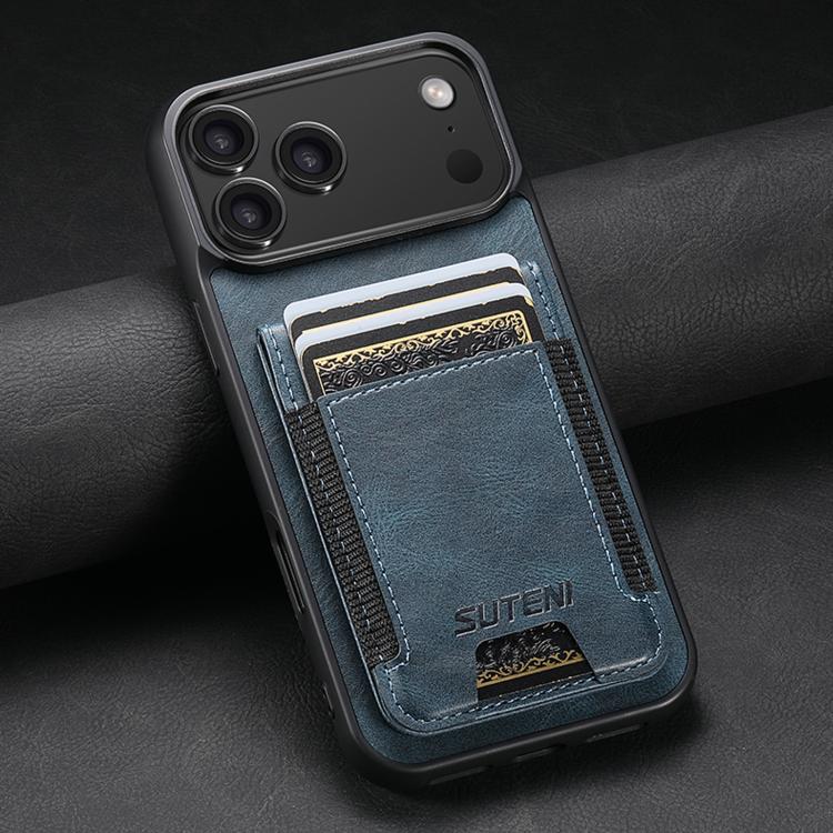 For iPhone 17 Pro Max Suteni H03 Oil Wax Leather Wallet Stand Back Phone Case(Blue) by Suteni