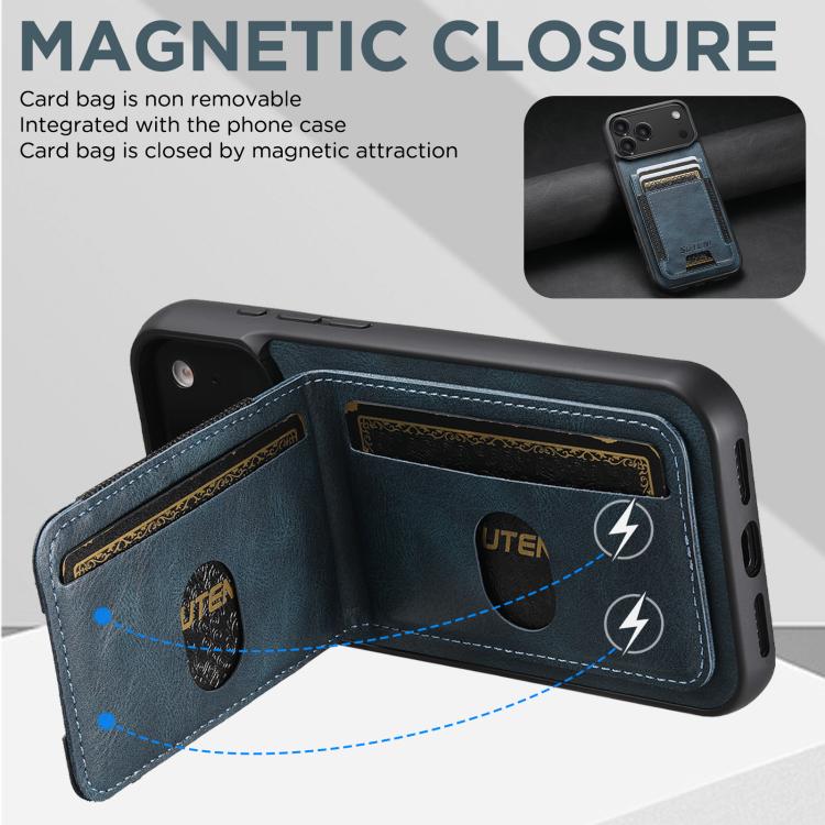 For iPhone 17 Pro Max Suteni H03 Oil Wax Leather Wallet Stand Back Phone Case(Blue) by Suteni