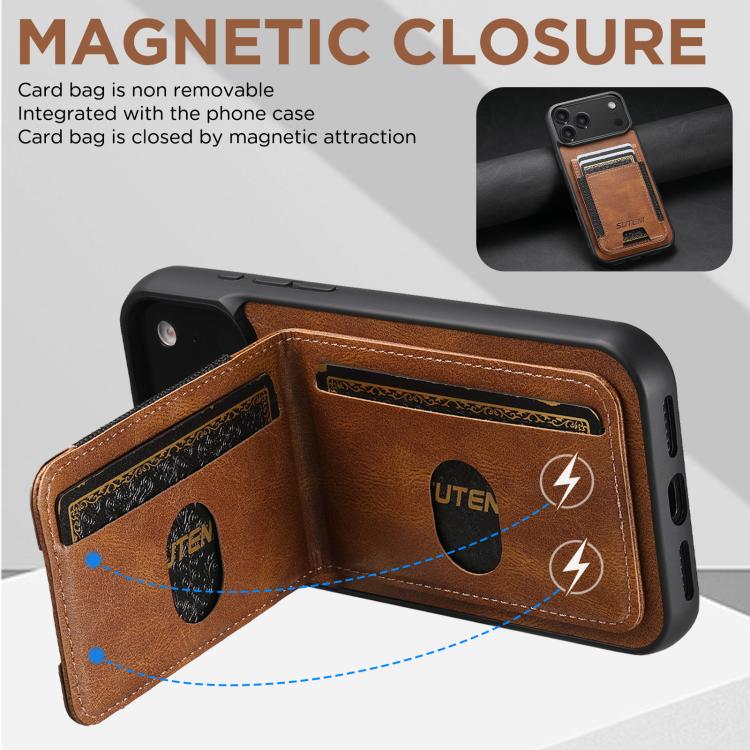 For iPhone 17 Pro Suteni H03 Oil Wax Leather Wallet Stand Back Phone Case(Brown) by Suteni