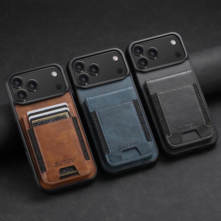 For iPhone 17 Pro Suteni H03 Oil Wax Leather Wallet Stand Back Phone Case(Brown) by Suteni