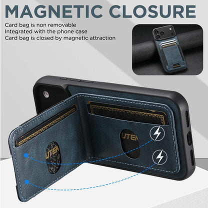 For iPhone 17 Pro Suteni H03 Oil Wax Leather Wallet Stand Back Phone Case(Blue) by Suteni