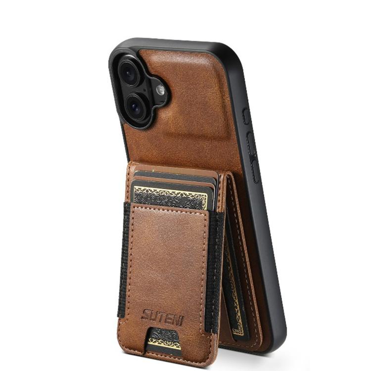 For iPhone 17 Suteni H03 Oil Wax Leather Wallet Stand Back Phone Case(Brown) by Suteni