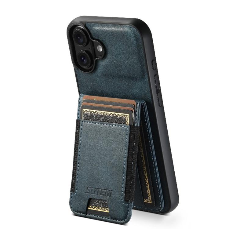 For iPhone 17 Suteni H03 Oil Wax Leather Wallet Stand Back Phone Case(Blue) by Suteni