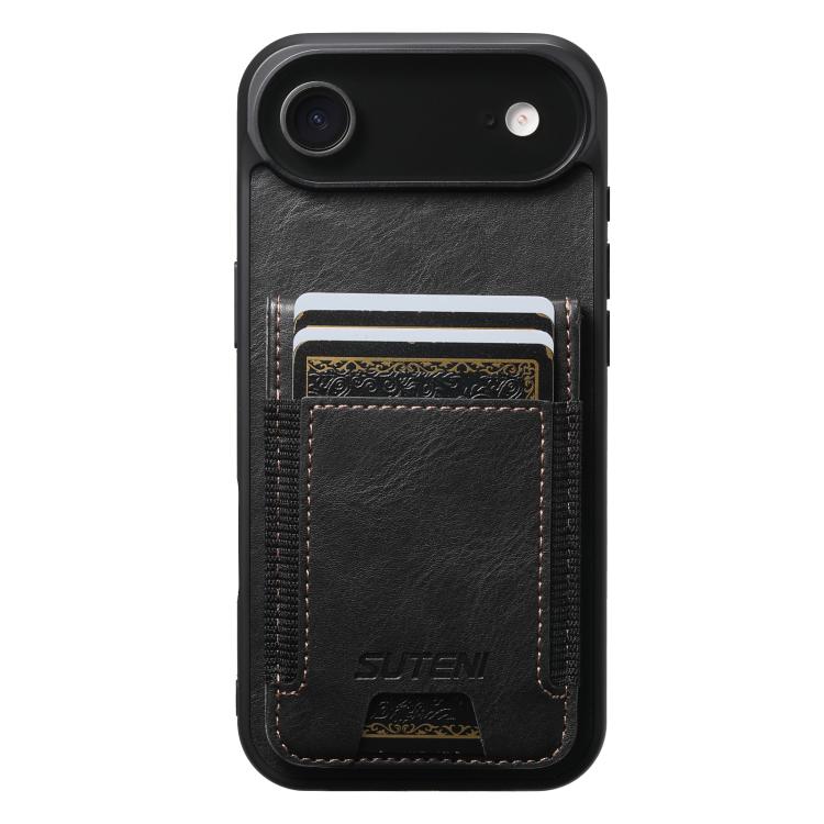For iPhone Air Suteni H03 Oil Wax Leather Wallet Stand Back Phone Case(Black) by Suteni