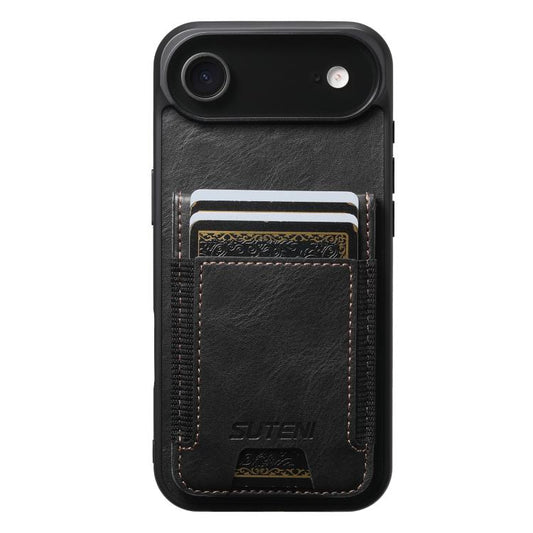 For iPhone Air Suteni H03 Oil Wax Leather Wallet Stand Back Phone Case(Black) by Suteni