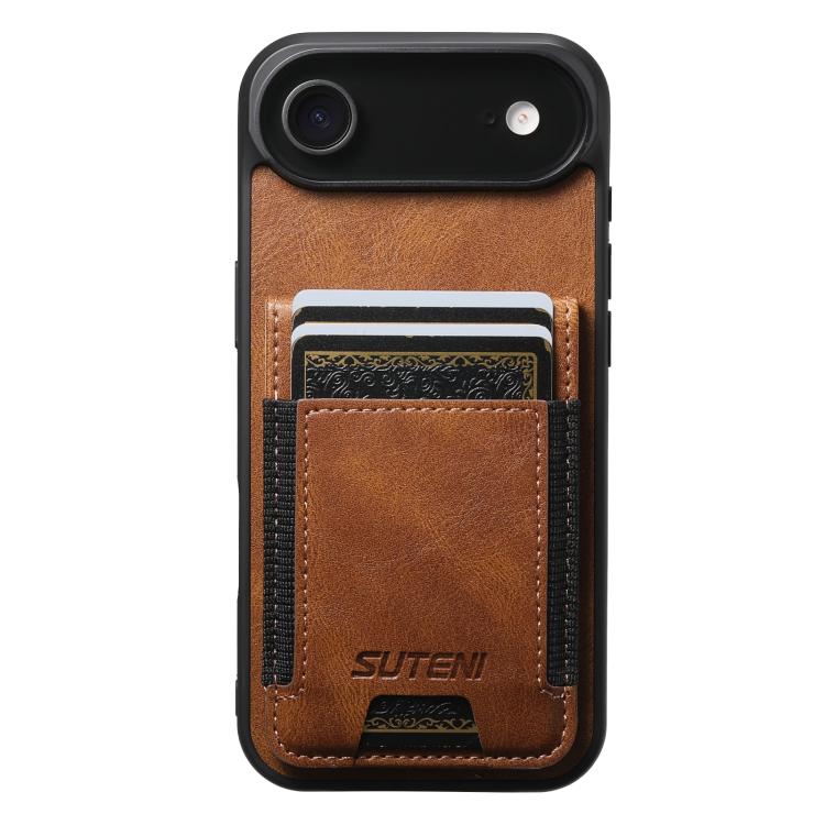 For iPhone Air Suteni H03 Oil Wax Leather Wallet Stand Back Phone Case(Brown) by Suteni