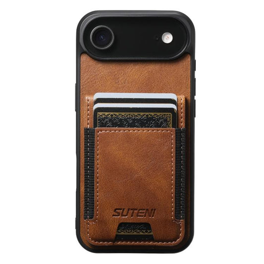 For iPhone Air Suteni H03 Oil Wax Leather Wallet Stand Back Phone Case(Brown) by Suteni