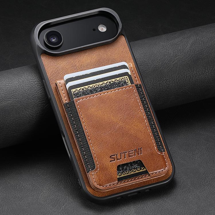 For iPhone Air Suteni H03 Oil Wax Leather Wallet Stand Back Phone Case(Brown) by Suteni