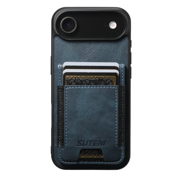 For iPhone Air Suteni H03 Oil Wax Leather Wallet Stand Back Phone Case(Blue) by Suteni