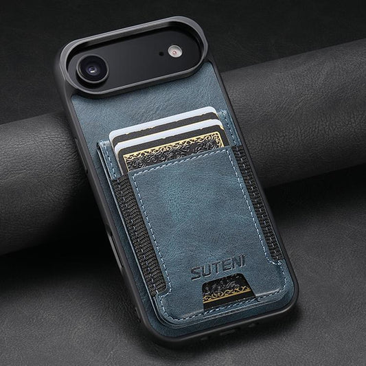 For iPhone Air Suteni H03 Oil Wax Leather Wallet Stand Back Phone Case(Blue) by Suteni