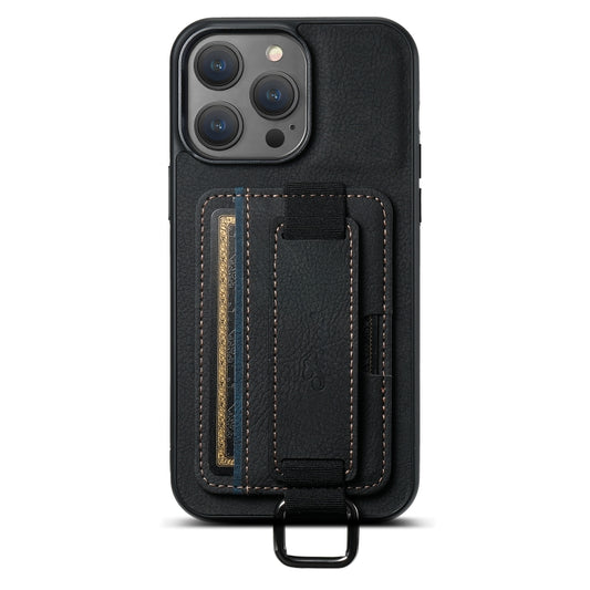 For iPhone 15 Pro Max Suteni H13 Litchi Leather Wrist Strap Wallet Back Phone Case(Black) by Suteni