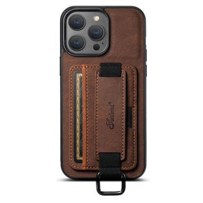 For iPhone 15 Pro Max Suteni H13 Litchi Leather Wrist Strap Wallet Back Phone Case(Brown) by Suteni