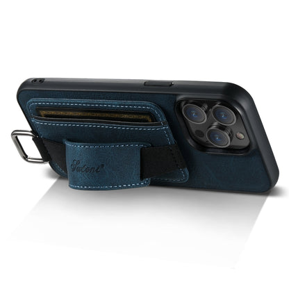 For iPhone 15 Pro Max Suteni H13 Litchi Leather Wrist Strap Wallet Back Phone Case(Blue) by Suteni