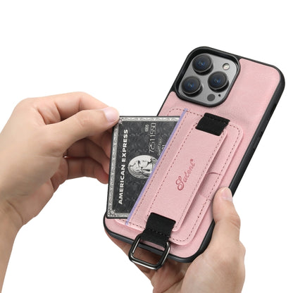 For iPhone 15 Pro Max Suteni H13 Litchi Leather Wrist Strap Wallet Back Phone Case(Pink) by Suteni