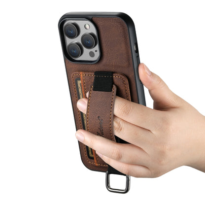 For iPhone 15 Pro Suteni H13 Litchi Leather Wrist Strap Wallet Back Phone Case(Brown) by Suteni