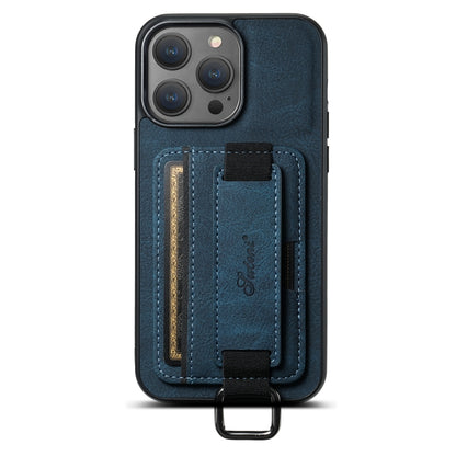 For iPhone 15 Pro Suteni H13 Litchi Leather Wrist Strap Wallet Back Phone Case(Blue) by Suteni