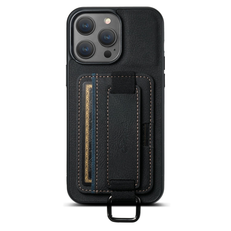 For iPhone 14 Suteni H13 Litchi Leather Wrist Strap Wallet Back Phone Case(Black) by Suteni