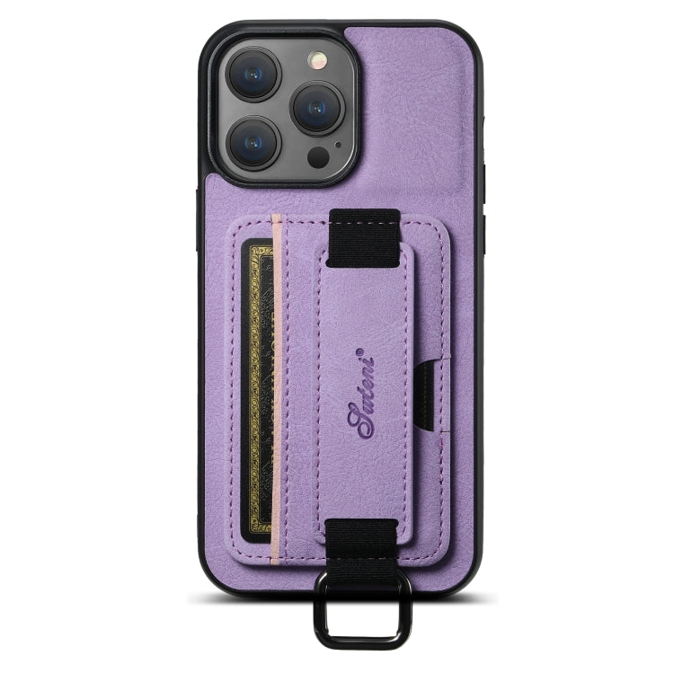 For iPhone 14 Pro Max Suteni H13 Litchi Leather Wrist Strap Wallet Back Phone Case(Purple) by Suteni