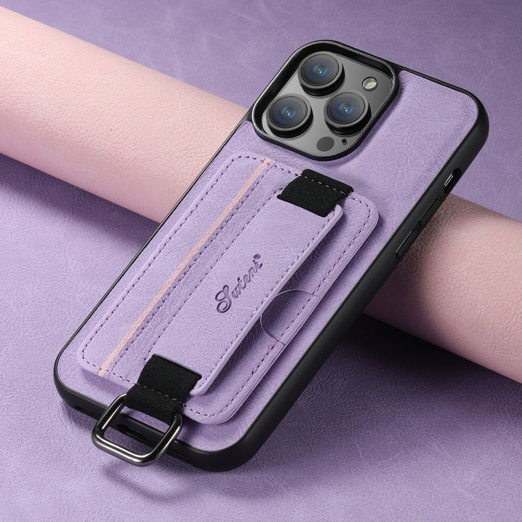 For iPhone 14 Pro Max Suteni H13 Litchi Leather Wrist Strap Wallet Back Phone Case(Purple) by Suteni