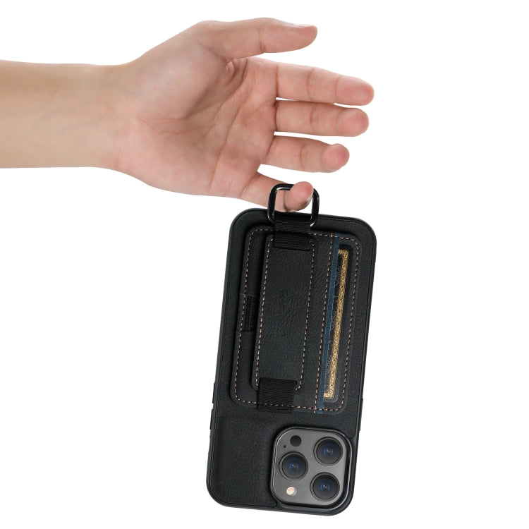 For iPhone 12 Pro Max Suteni H13 Litchi Leather Wrist Strap Wallet Back Phone Case(Black) by Suteni