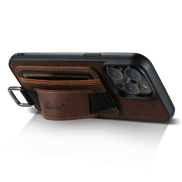 For iPhone 11 Suteni H13 Litchi Leather Wrist Strap Wallet Back Phone Case(Brown) by Suteni