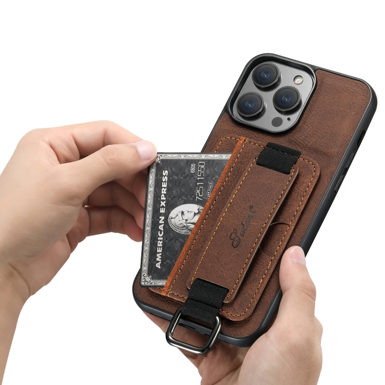 For iPhone 11 Suteni H13 Litchi Leather Wrist Strap Wallet Back Phone Case(Brown) by Suteni