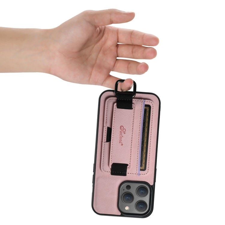 For iPhone 11 Pro Suteni H13 Litchi Leather Wrist Strap Wallet Back Phone Case(Pink) by Suteni