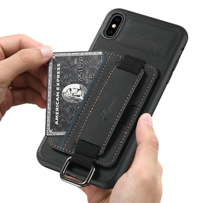 For iPhone X / XS Suteni H13 Litchi Leather Wrist Strap Wallet Back Phone Case(Black) by Suteni