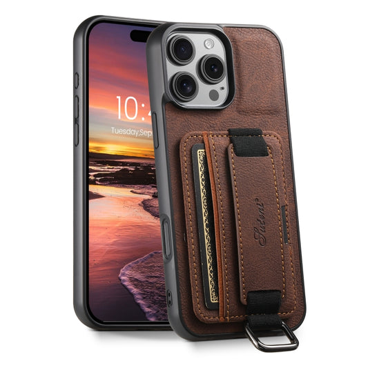 For iPhone 16 Pro Max Suteni H13 Litchi Leather Wrist Strap Wallet Back Phone Case(Brown) by Suteni
