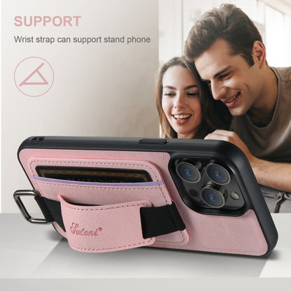 For iPhone 16 Pro Max Suteni H13 Litchi Leather Wrist Strap Wallet Back Phone Case(Pink) by Suteni